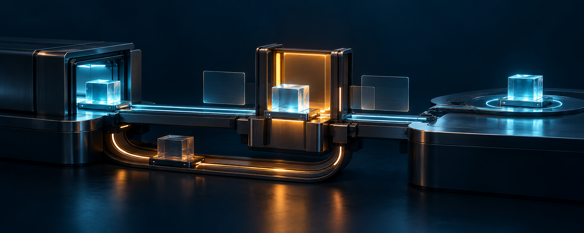 A software artifact passes through an approval gate between testing and production, with a separate rollback path.